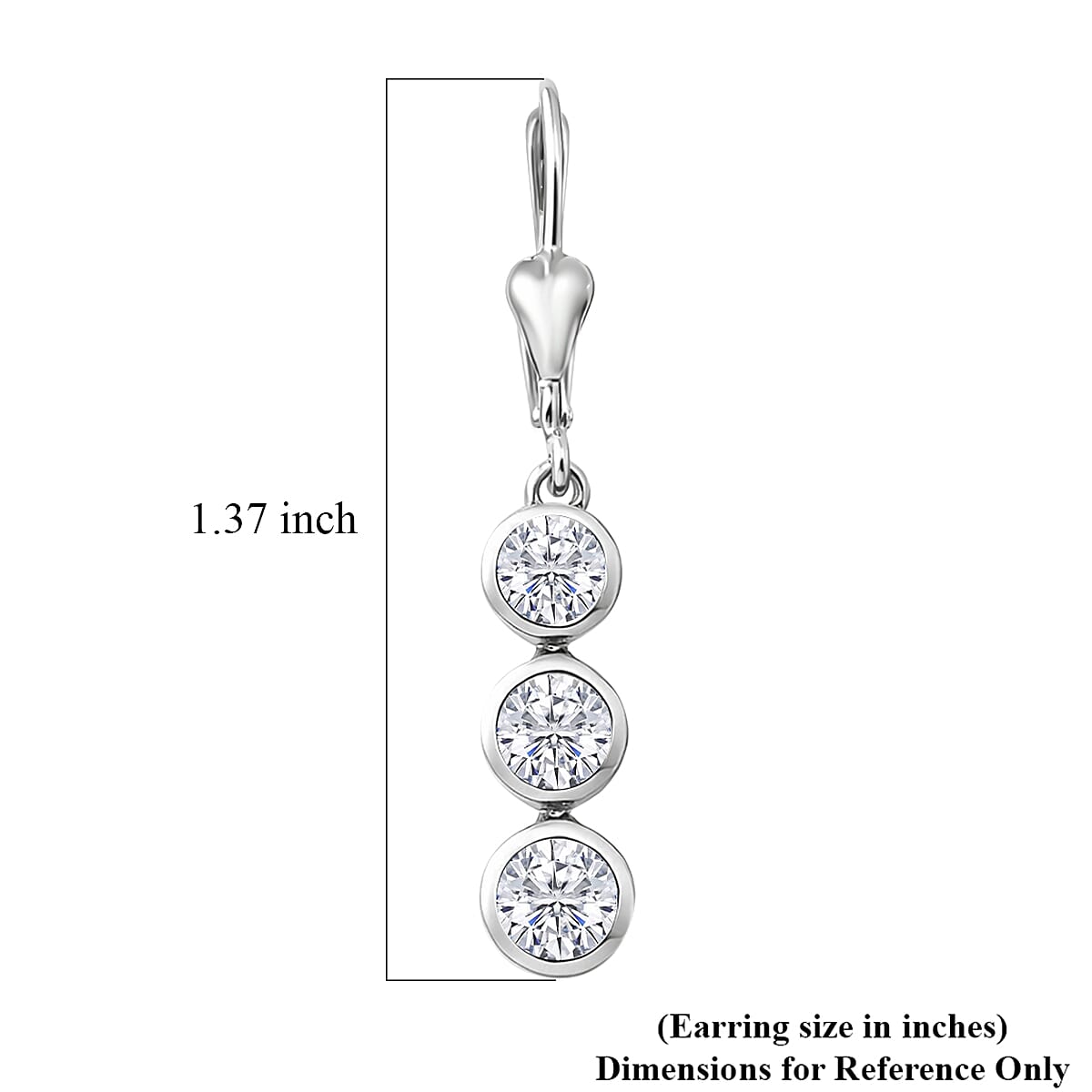 D'Joy Moissanite 1.50 ctw Trinity Earrings in Platinum Over Sterling Silver
