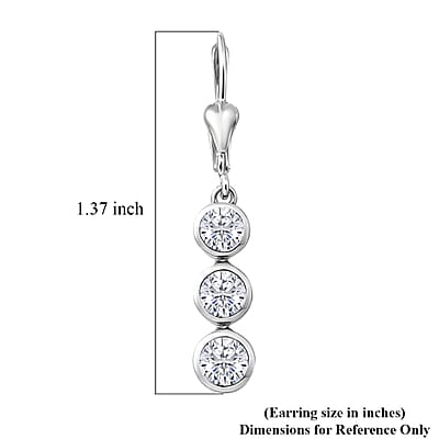 D'Joy Moissanite 1.50 ctw Trinity Earrings in Platinum Over Sterling Silver