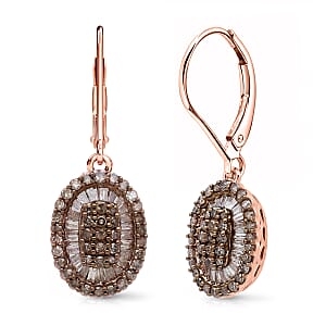 D'Joy Natural Champagne Diamond 1.00 ctw Cocktail Cluster Earrings in 18K Vermeil Rose Gold Over Sterling Silver