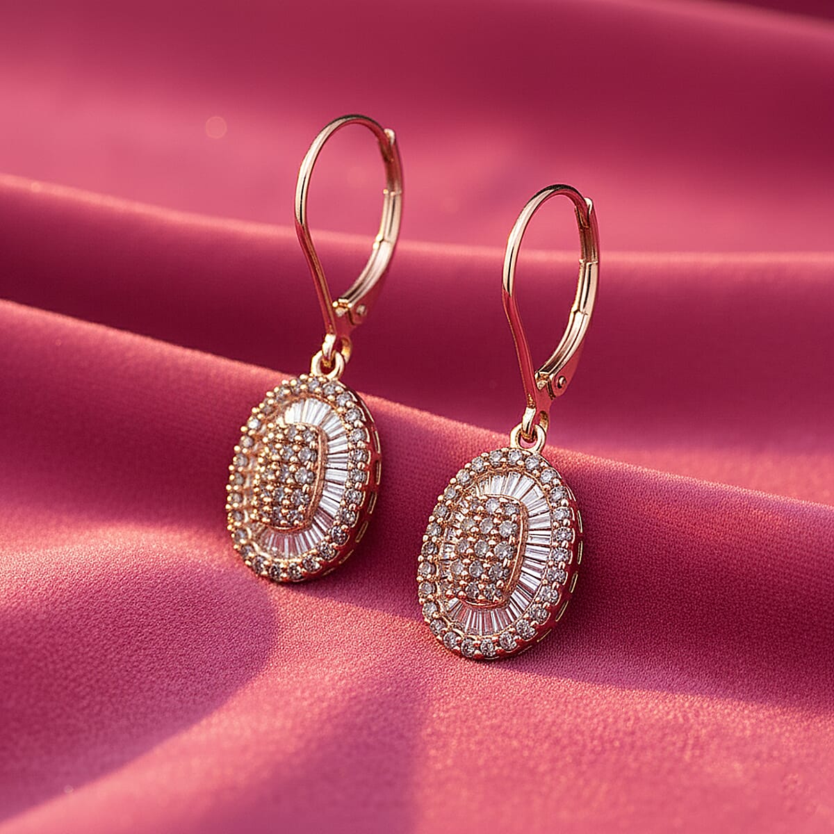 D'Joy Natural Champagne Diamond 1.00 ctw Cocktail Cluster Earrings in 18K Vermeil Rose Gold Over Sterling Silver image number 1