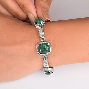 EverTrue Africnan Malachite 15.75 ctw Bracelet in Stainless Steel (7.00 In)