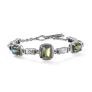 EverTrue Malagasy Labradorite 14.10 ctw Fancy Bracelet in Stainless Steel (7.00 In)
