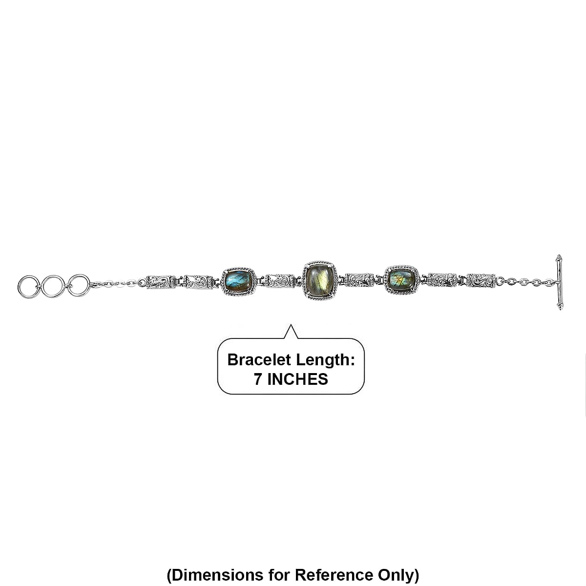 EverTrue Malagasy Labradorite 14.10 ctw Fancy Bracelet in Stainless Steel (7.00 In) image number 4