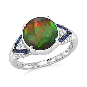 D'Joy Canadian Ammolite and Multi Gemstone 2.90 ctw Royal Arch Spectrum Ring in Rhodium Over Sterling Silver (Size 7.0)