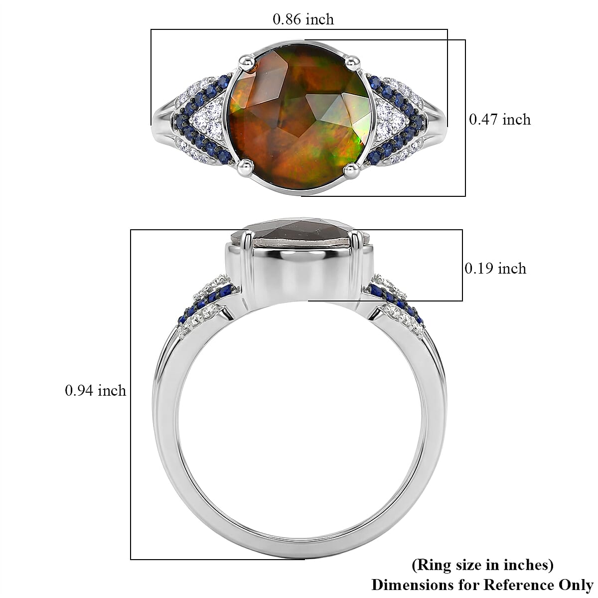 D'Joy Canadian Ammolite and Multi Gemstone 2.90 ctw Royal Arch Spectrum Ring in Rhodium Over Sterling Silver (Size 7.0) image number 5