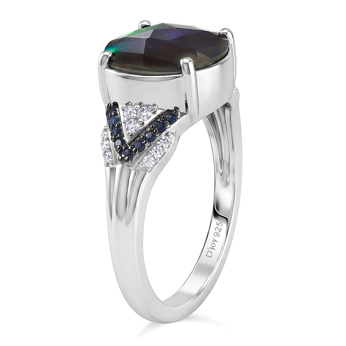 D'Joy Canadian Ammolite and Multi Gemstone 2.90 ctw Royal Arch Spectrum Ring in Rhodium Over Sterling Silver (Size 9.0) image number 3