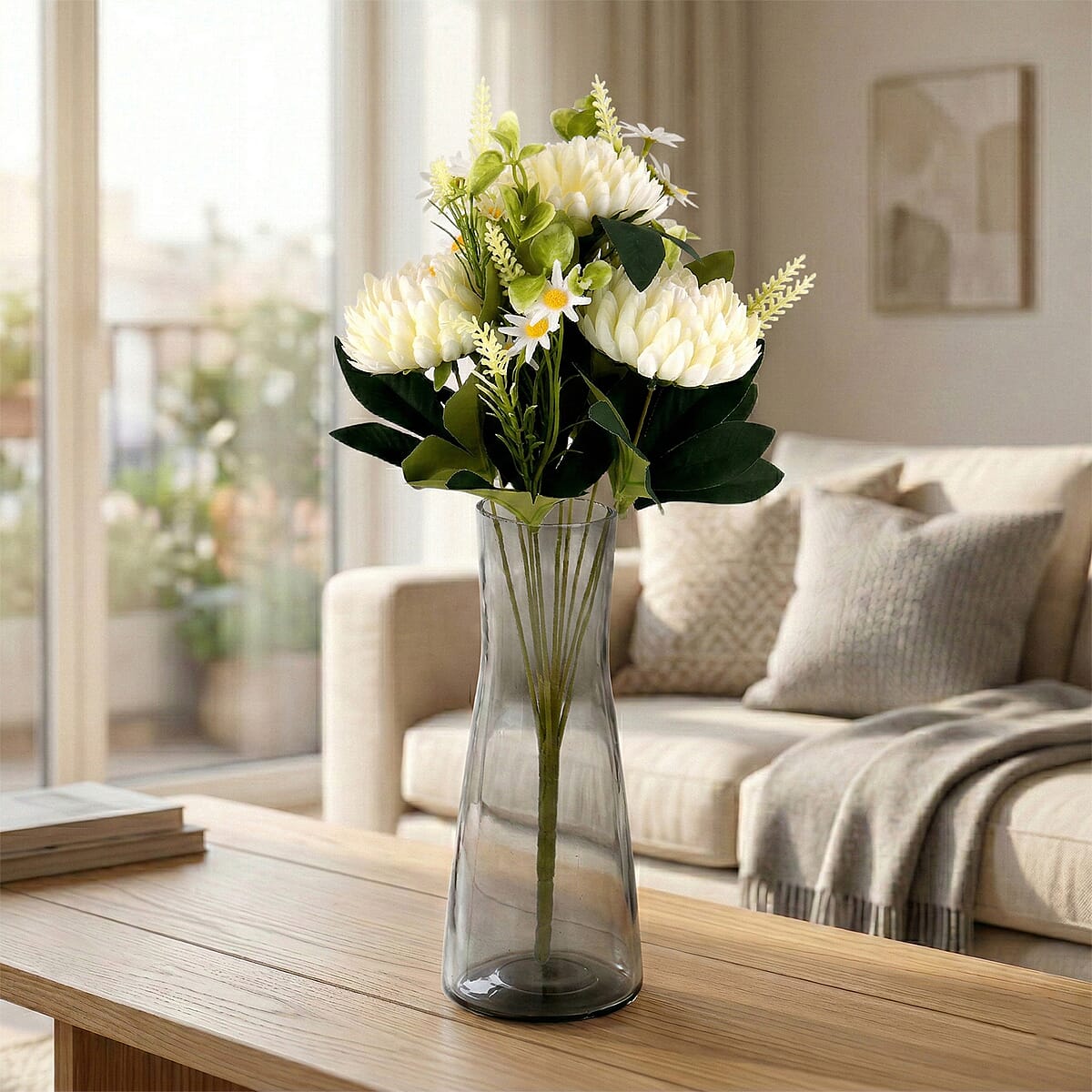 Livmore White Four Head Floral Stem Artificial Flower image number 1