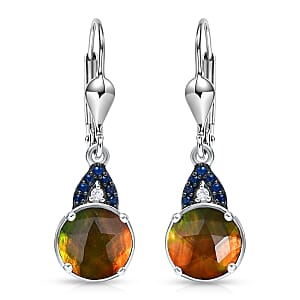 D'Joy Canadian Ammolite and Multi Gemstone 2.75 ctw Royal Arch Spectrum Earrings in Rhodium Over Sterling Silver