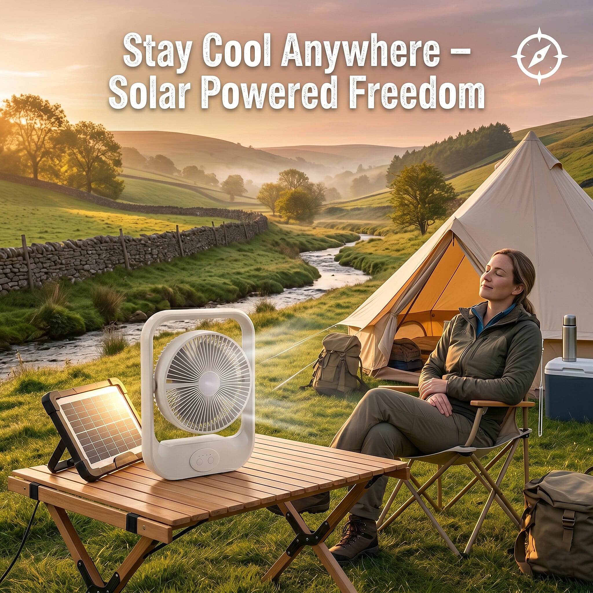 Livmore White USB Rechargeable Fan with 6V4W Solar Panel