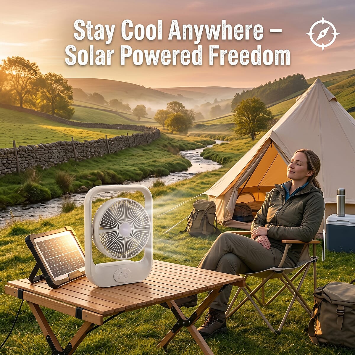 Livmore White USB Rechargeable Fan with 6V4W Solar Panel image number 3