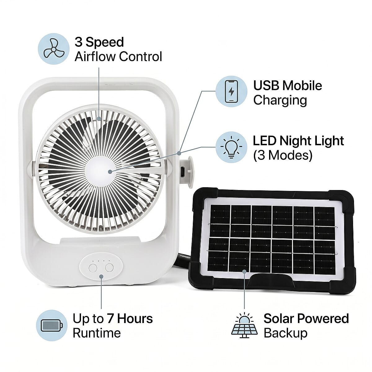 Livmore White USB Rechargeable Fan with 6V4W Solar Panel image number 6