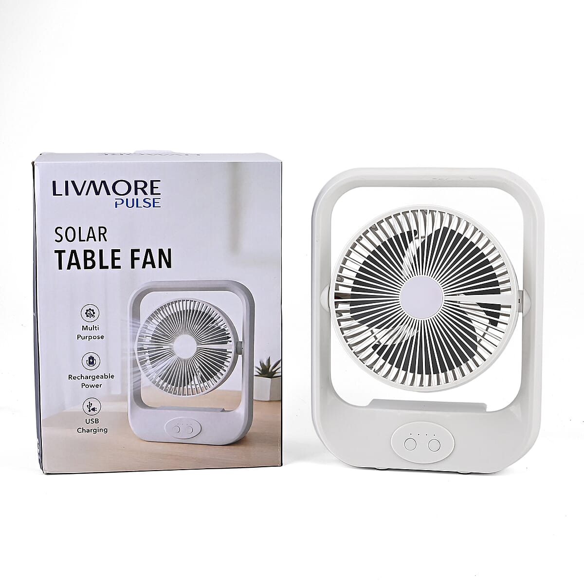 Livmore White USB Rechargeable Fan with 6V4W Solar Panel image number 8