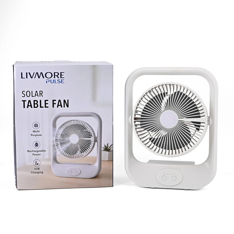 Livmore White USB Rechargeable Fan with 6V4W Solar Panel