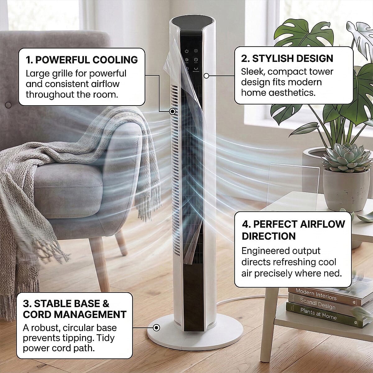 Livmore White Tower Fan (110V, 45W, 3 Speed Settings) (10.43"x10.43"x33.86") image number 2