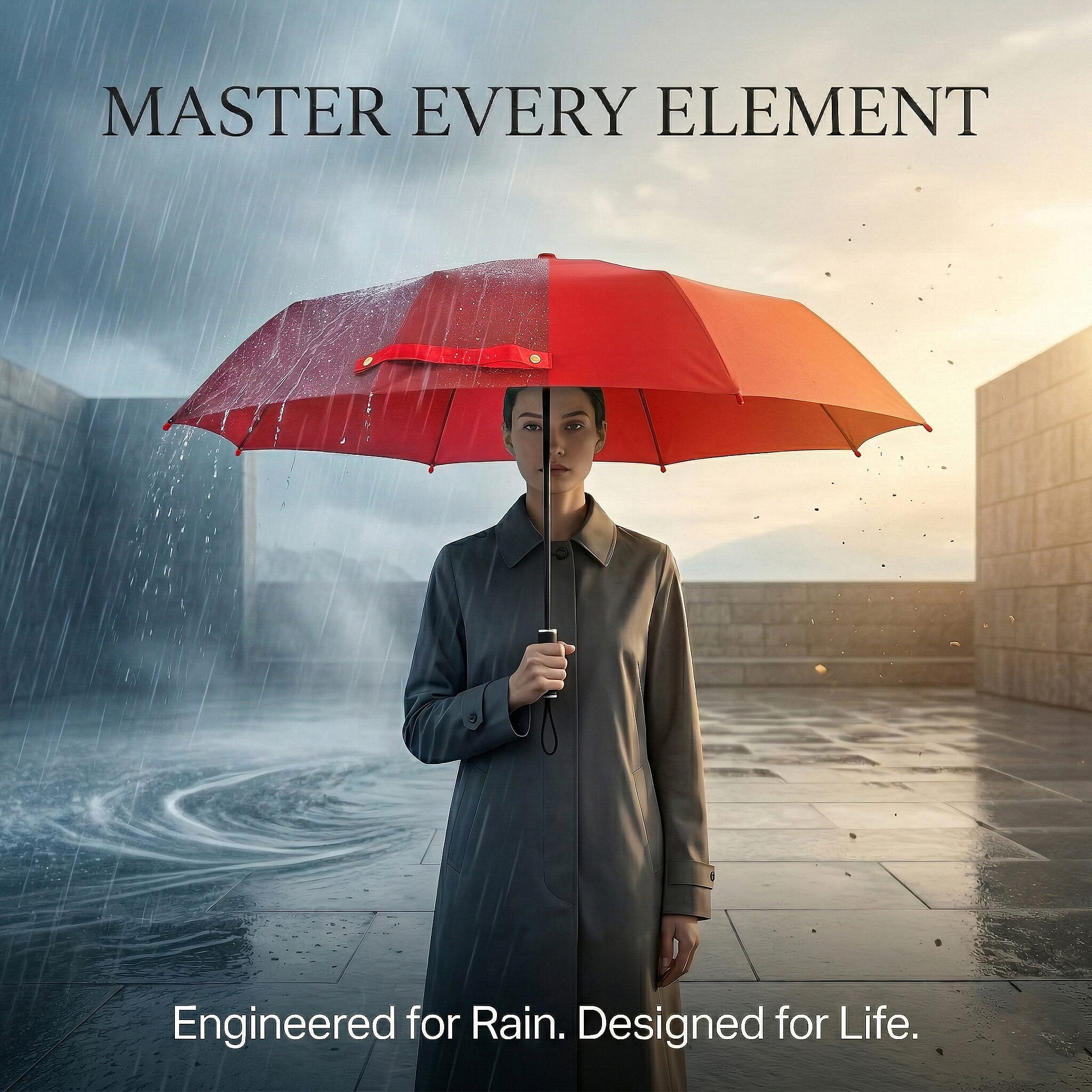 Livmore Red Three-Fold Umbrella