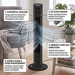 Livmore Black Tower Fan (110V, 45W, 3 Speed Settings)