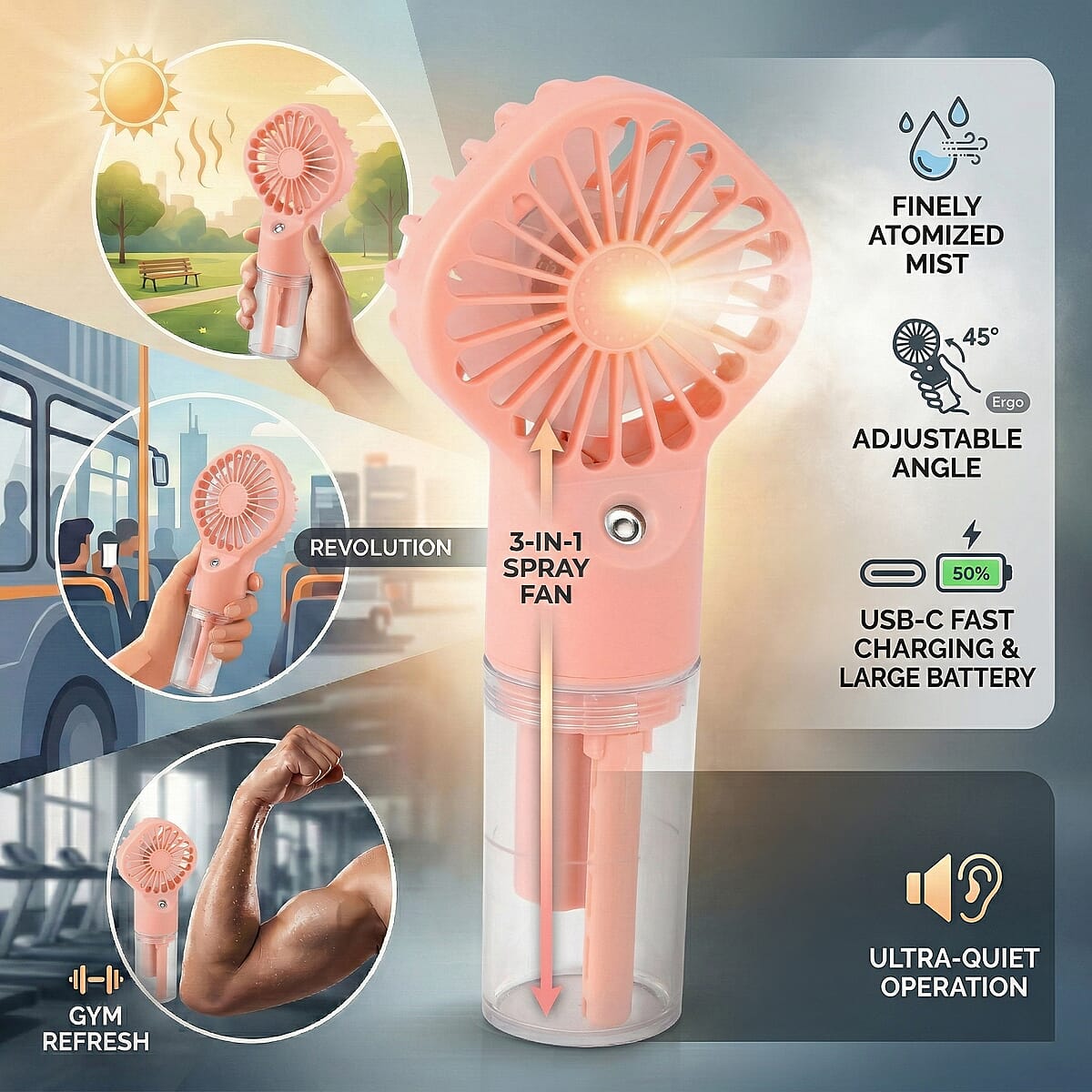 Pink Handheld Spray Fan image number 4