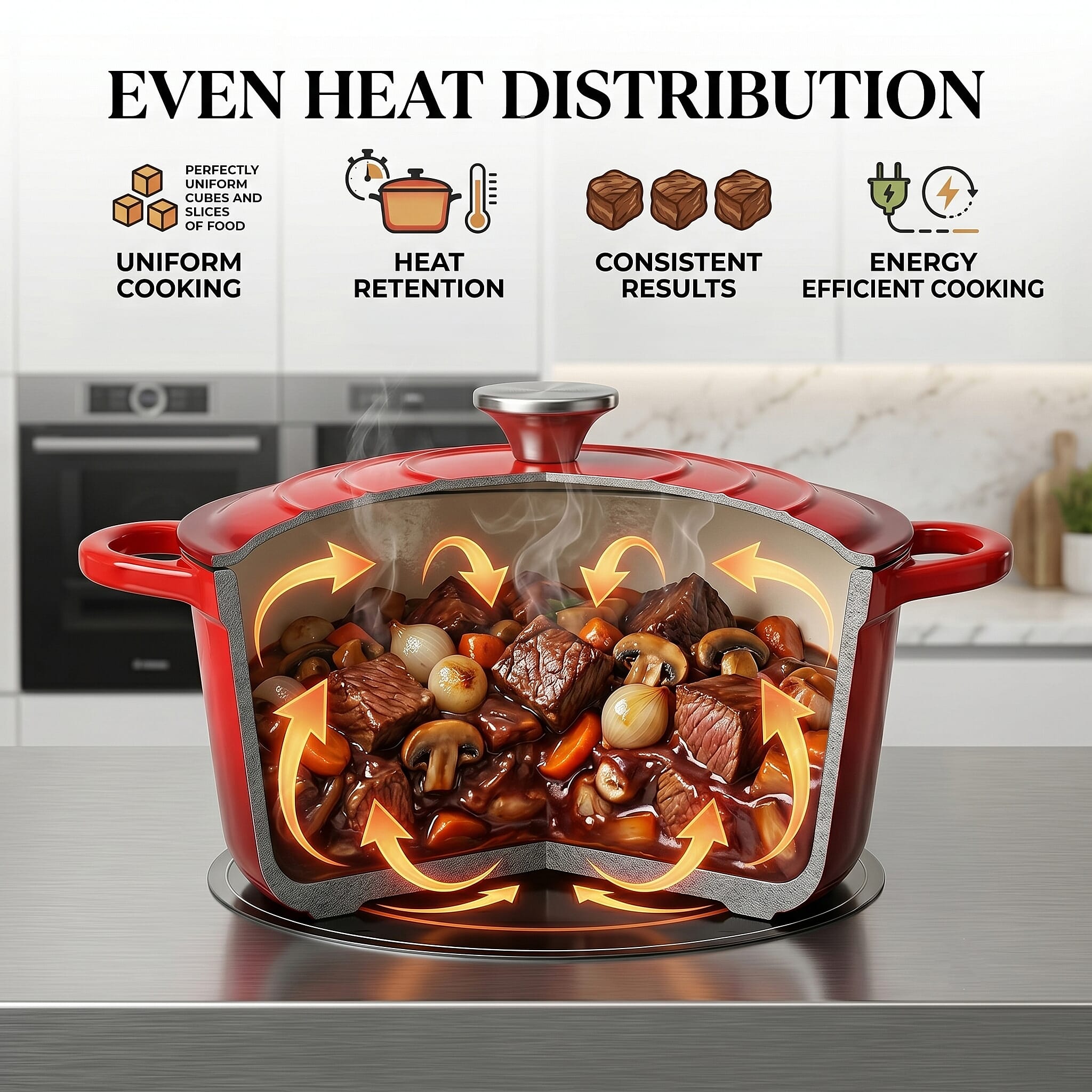 Red Set of 5-Piece Iron Cook Collection (2L, 3L, 4L, Square and Bakeware)