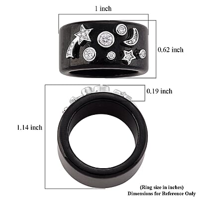 D'Joy Moissanite and Black Jade 33.80 ctw Band Moon Star Ring in Rhodium Over Sterling Silver (Size 10.0)