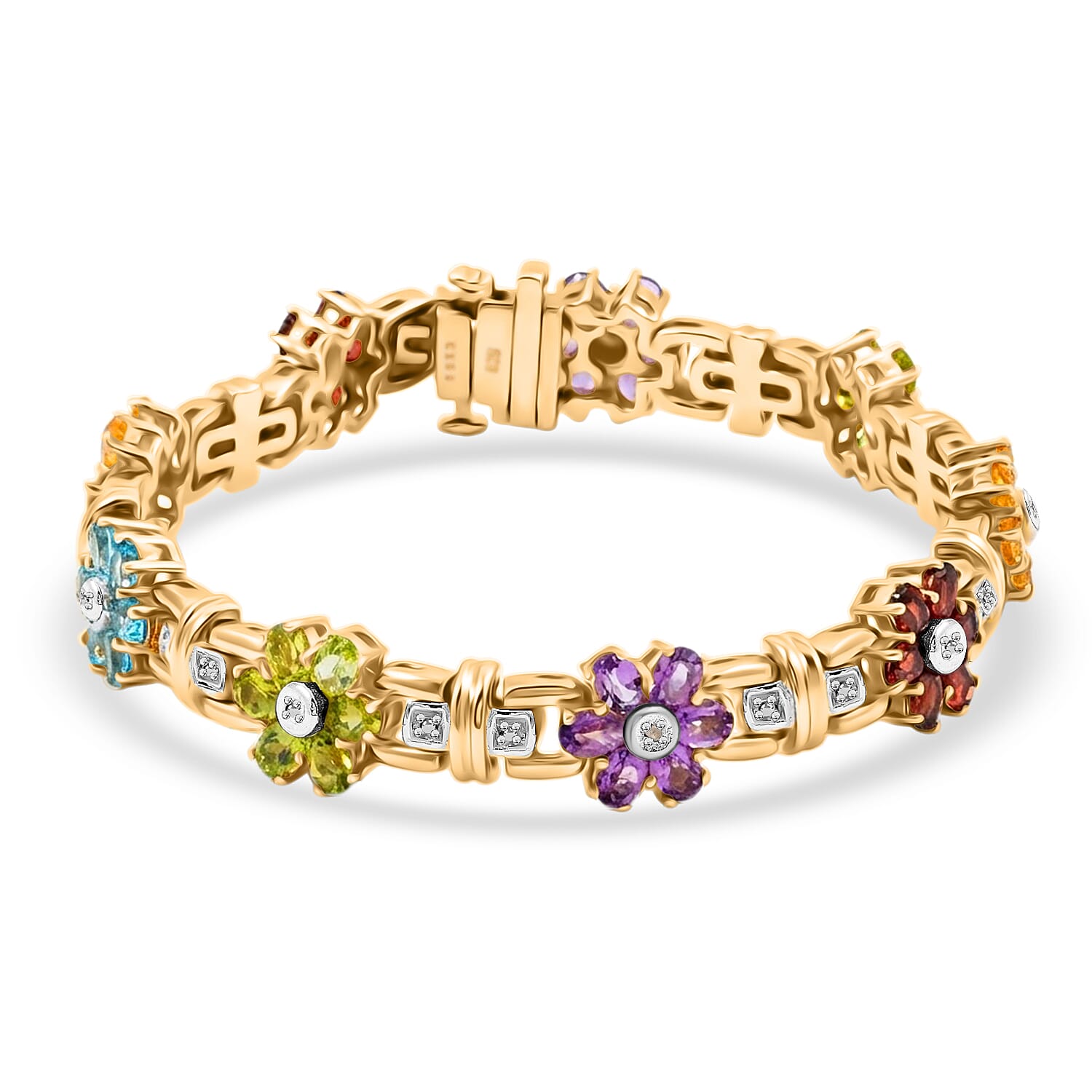 Multi Gemstones, Diamond Bracelet in 14K YG Over and Sterling Silver (7.00 In) 8.01 ctw