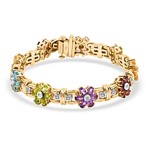 Multi Gemstones, Diamond Bracelet in 14K YG Over and Sterling Silver (7.00 In) 8.01 ctw