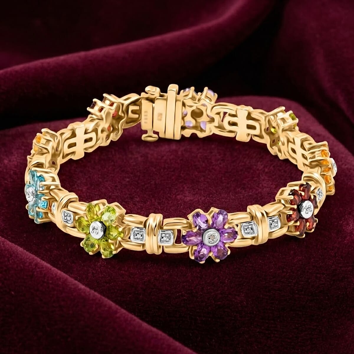Multi Gemstones, Diamond Bracelet in 14K YG Over and Sterling Silver (7.00 In) 8.01 ctw image number 1