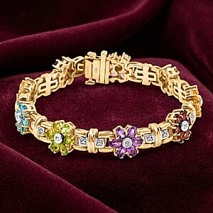 Multi Gemstones, Diamond Bracelet in 14K YG Over and Sterling Silver (7.00 In) 8.01 ctw