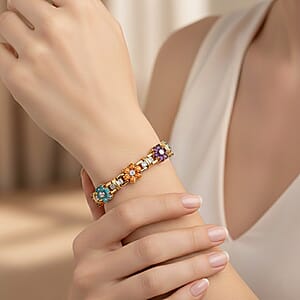 Multi Gemstones, Diamond Bracelet in 14K YG Over and Sterling Silver (7.00 In) 8.01 ctw
