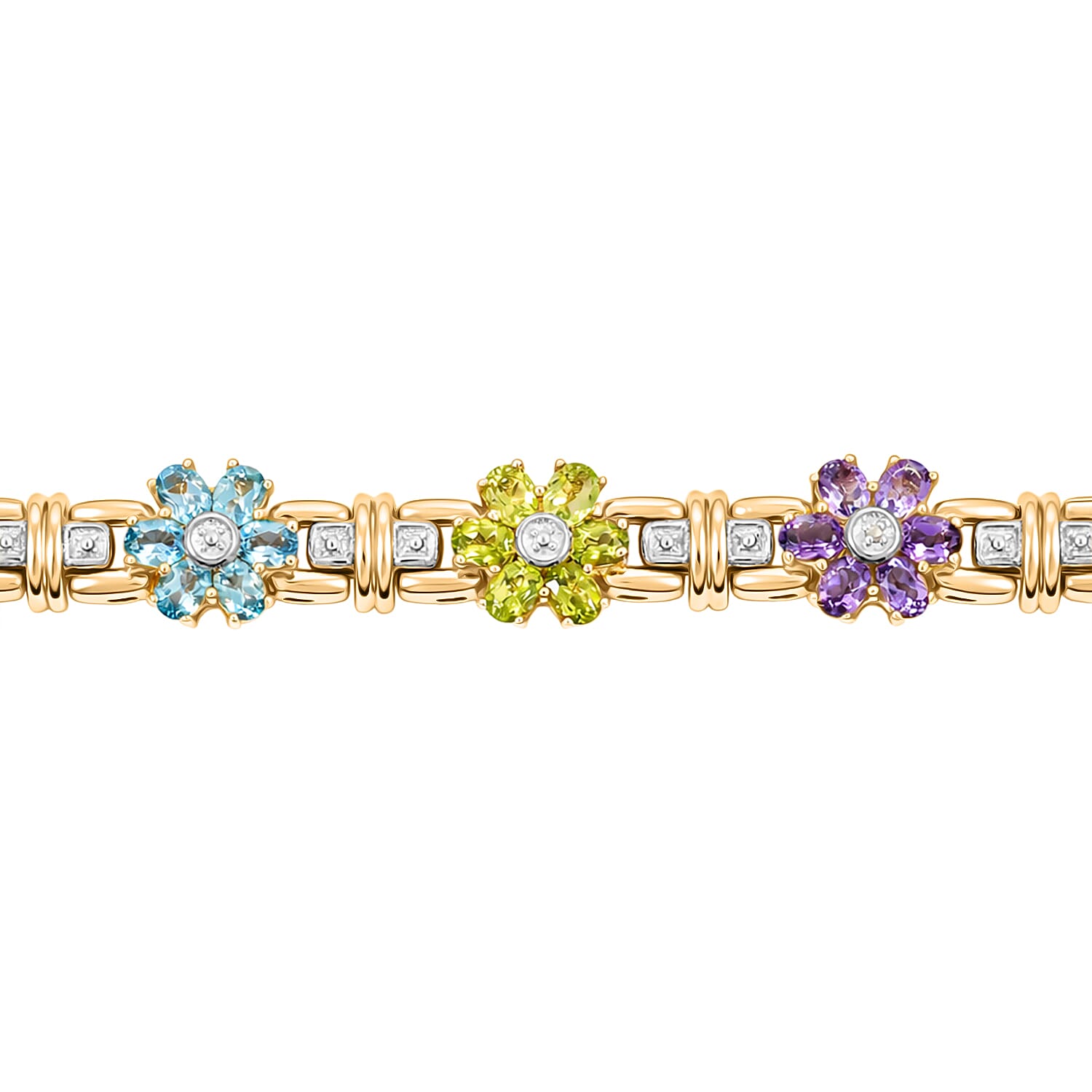 Multi Gemstones, Diamond Bracelet in 14K YG Over and Sterling Silver (7.00 In) 8.01 ctw