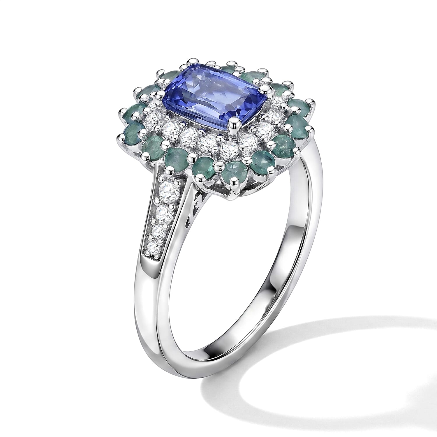 D'Joy Tanzanite and Multi Gemstone 1.90 ctw Sunburst Ring in Sterling Silver (Size 7.0) 