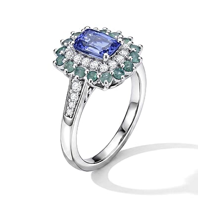 D'Joy Tanzanite and Multi Gemstone 1.90 ctw Sunburst Ring in Sterling Silver (Size 7.0) 