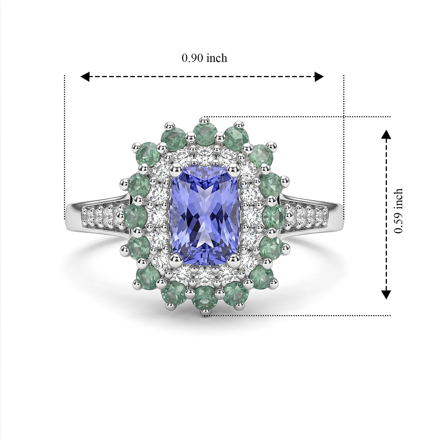 D'Joy Tanzanite and Multi Gemstone 1.90 ctw Sunburst Ring in Sterling Silver (Size 7.0) 