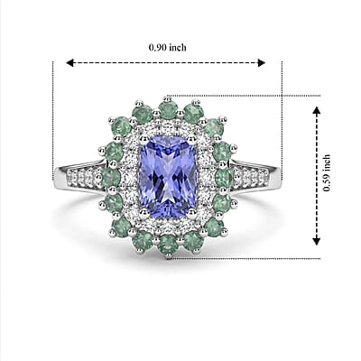 D'Joy Tanzanite and Multi Gemstone 1.90 ctw Sunburst Ring in Sterling Silver (Size 7.0) 