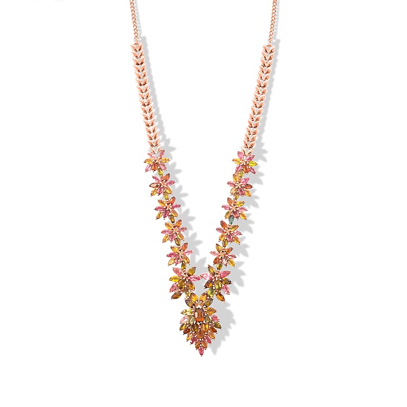 D'Joy Multi-Tourmaline 13.25 ctw Floral Harmony Necklace 18-20 Inches in 18K Vermeil Rose Gold Over Sterling Silver