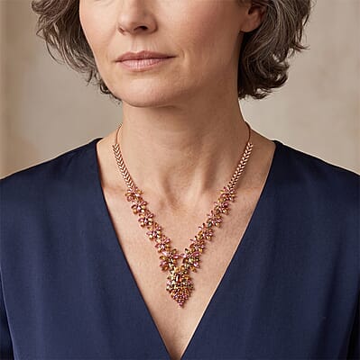 D'Joy Multi-Tourmaline 13.25 ctw Floral Harmony Necklace 18-20 Inches in 18K Vermeil Rose Gold Over Sterling Silver