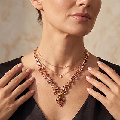 D'Joy Multi-Tourmaline 13.25 ctw Floral Harmony Necklace 18-20 Inches in 18K Vermeil Rose Gold Over Sterling Silver