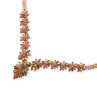 D'Joy Multi-Tourmaline 13.25 ctw Floral Harmony Necklace 18-20 Inches in 18K Vermeil Rose Gold Over Sterling Silver