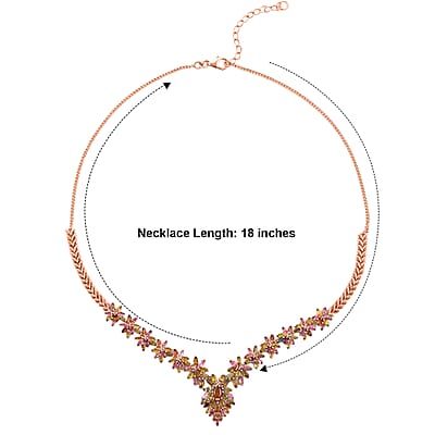 D'Joy Multi-Tourmaline 13.25 ctw Floral Harmony Necklace 18-20 Inches in 18K Vermeil Rose Gold Over Sterling Silver