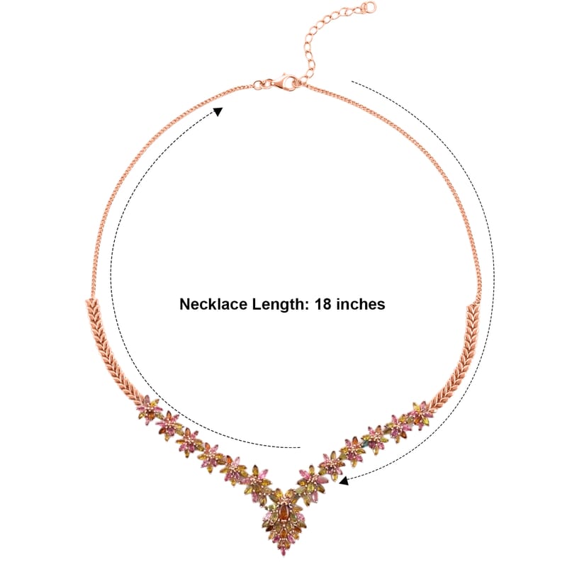 D'Joy Multi-Tourmaline 13.25 ctw Floral Harmony Necklace 18-20 Inches in 18K Vermeil Rose Gold Over Sterling Silver