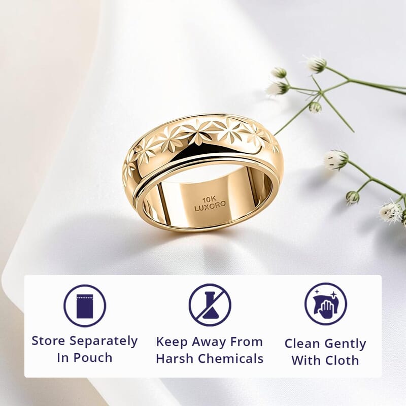 Luxoro Floral Spinner Band Ring in 10K Yellow Gold (Size 6.0) 2.55 Grams