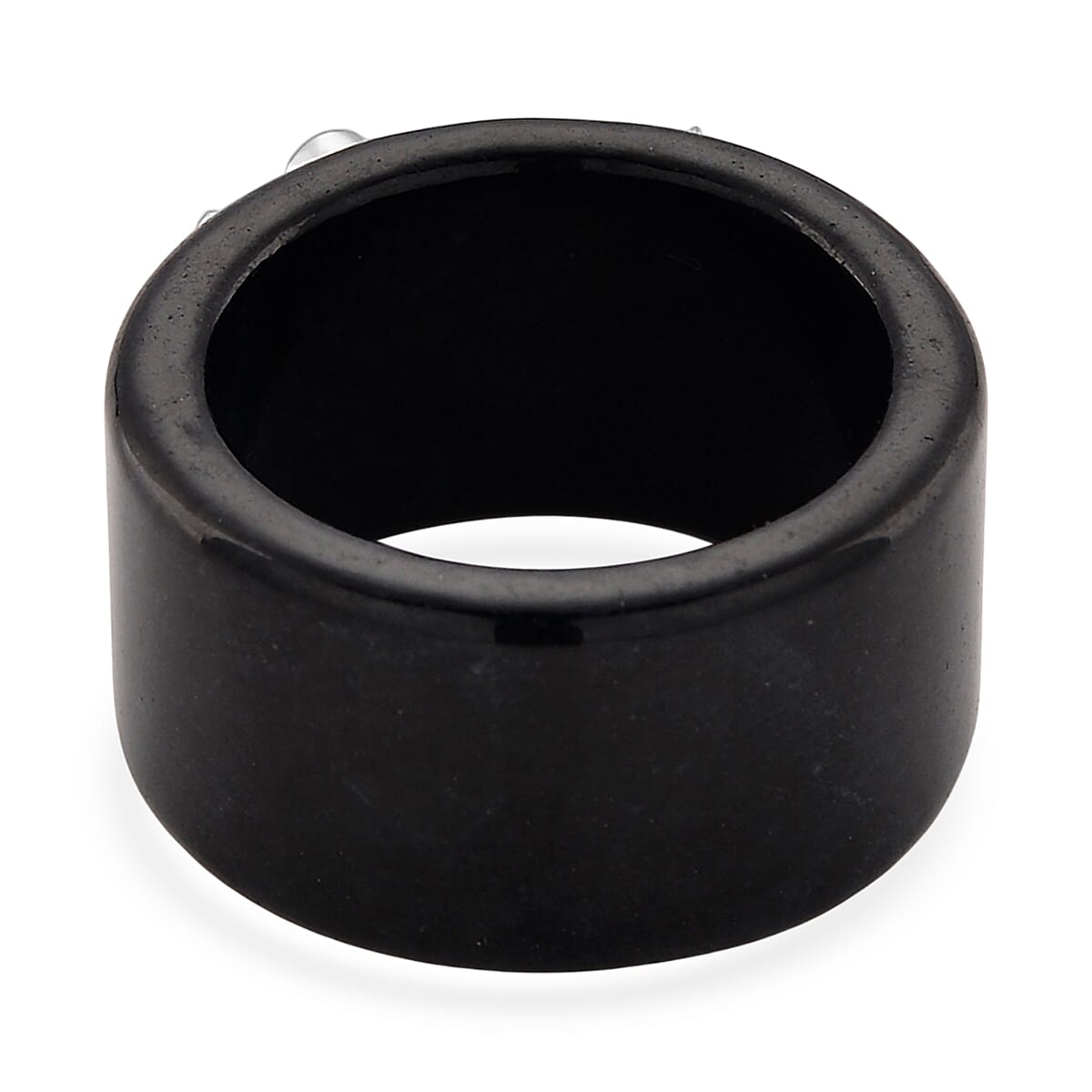 D'Joy Moissanite and Black Jade 33.80 ctw Band Moon Star Ring in Rhodium Over Sterling Silver (Size 6.0)