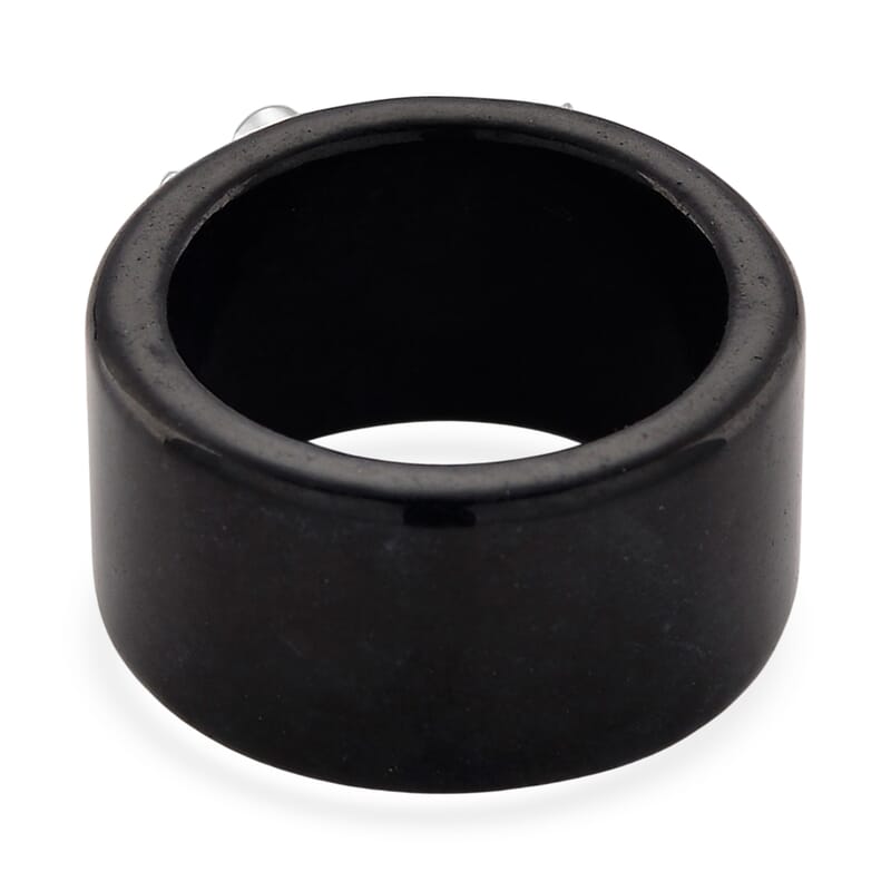 D'Joy Moissanite and Black Jade 33.80 ctw Band Moon Star Ring in Rhodium Over Sterling Silver (Size 6.0)