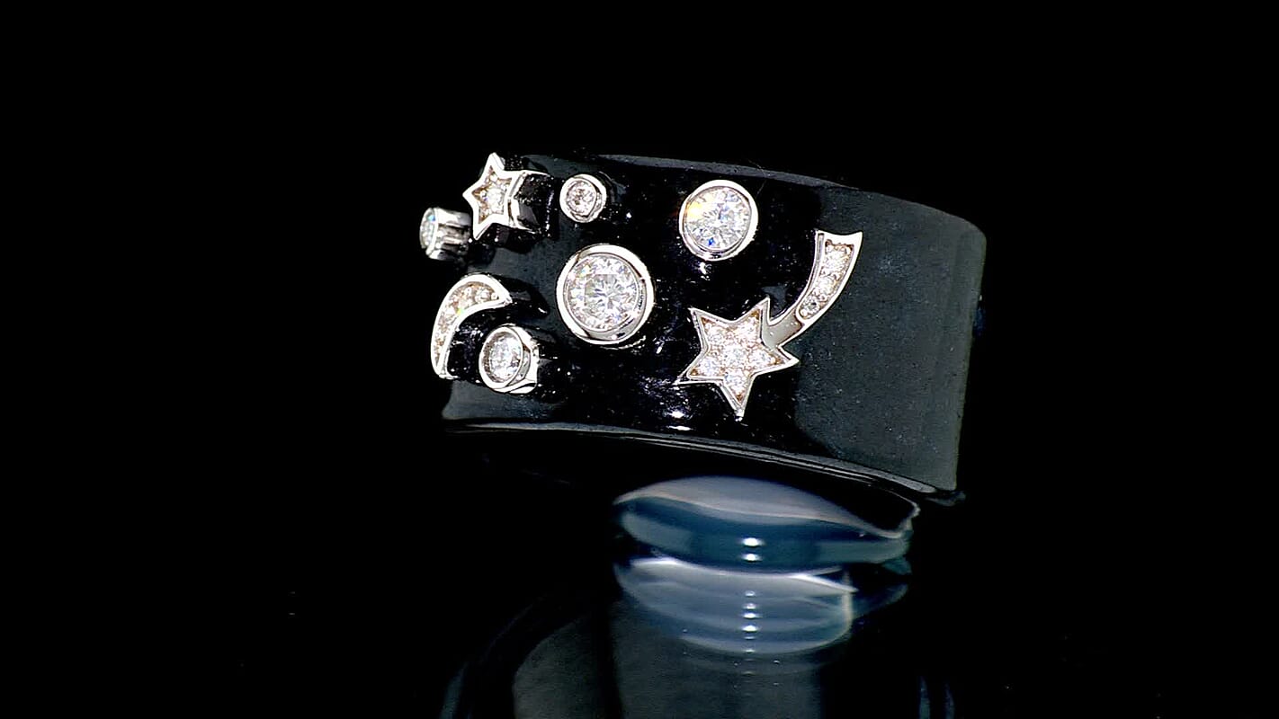D'Joy Black Jade, Moissanite Moon Star Ring in Rhodium Over Sterling Silver (Size 10.0) 33.80 ctw