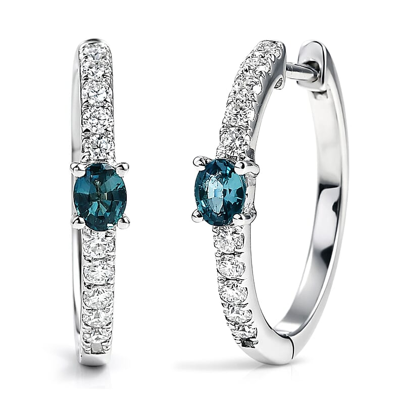 D'Joy Monte Belo Indicolite and Moissanite 0.90 ctw Starlit Arc in Night Sky Earrings in Rhodium Over Sterling Silver