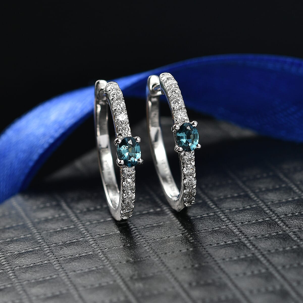D'Joy Monte Belo Indicolite and Moissanite 0.90 ctw Earrings in Rhodium Over Sterling Silver image number 1