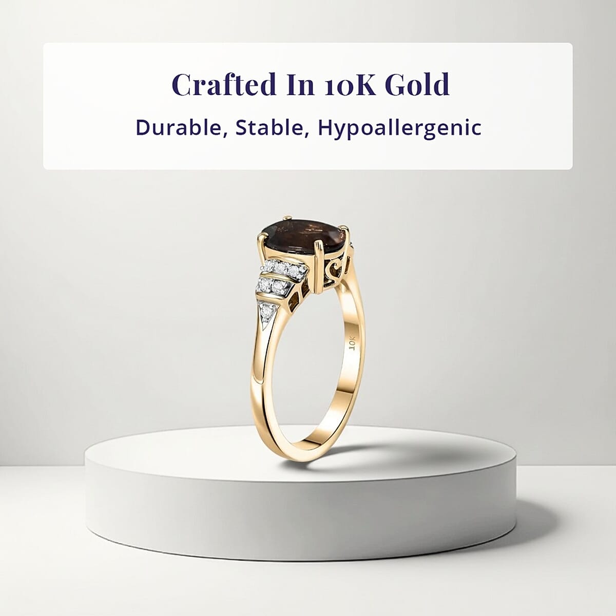 Luxoro AAA Madagascar Color Change Garnet and Diamond I2 2.50 ctw Regal Ring in 10K Yellow Gold (Size  9.5) image number 3