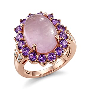 EverTrue Kunzite and Multi Gemstone 8.90 ctw Royal Blossom Halo Ring in 18K RG Plated (Size 7.0)