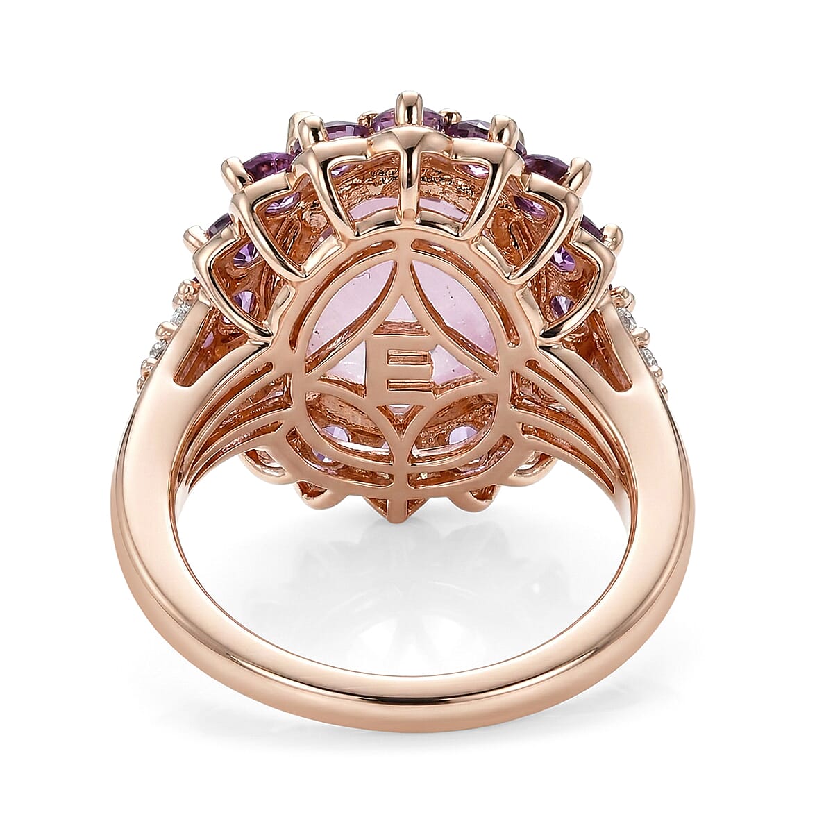 EverTrue Kunzite and Multi Gemstone 8.90 ctw Royal Blossom Halo Ring in 18K RG Plated (Size 9.0)