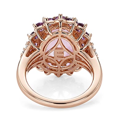 EverTrue Kunzite and Multi Gemstone 8.90 ctw Royal Blossom Halo Ring in 18K RG Plated (Size 9.0)