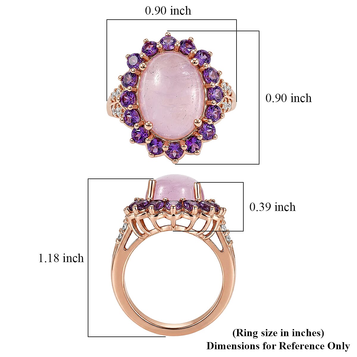 EverTrue Kunzite and Multi Gemstone 8.90 ctw Royal Blossom Halo Ring in 18K RG Plated (Size 9.0)